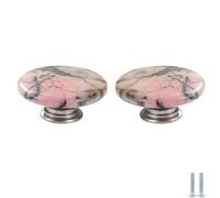 PIYYQNY Poignée Cuisine 2 Pièces Boutons En Quartz Rose Poignées De Tiroir De Coiffeuse Convient Pour La Cuisine À Domicile Le Bureau La Décoration De Tiroir D'Armoire(Base Argentée 51mm)