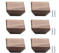 PIYYQNY Poignee Meuble 6 Pièces Boutons De Tiroir En Bois Poignées Rondes En Bois Pour Chambre D'Enfant Poignées De Tiroir À Trou Unique Pour Cuisine Armoires Penderies(Noyer Carré 40mm)