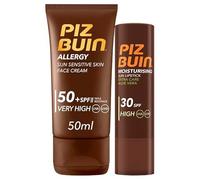Piz Buin Allergy - Pack avec crème solaire pour le visage SPF 50 et baume pour les lèvres SPF 30, 50 ml