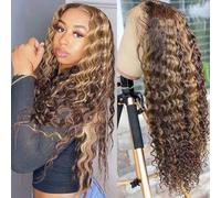 Pizazz Perruque de cheveux humains avec dentelle frontale ombrée - Densité 180 - Densité 180 - Perruque de cheveux humains ondulés - 13 x 4 HD - Transparent