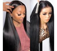 Pizazz Perruque de cheveux humains raides sans colle de 33 x 15 cm, pré-épilés, pré-coupés, avec cordon de serrage invisible, densité 220, prêt à l'emploi, perruques de cheveux humains HD frontaux