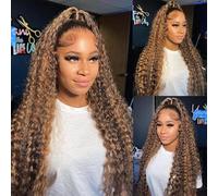 Pizazz Perruque ombrée de 71 cm - Cheveux humains pré-pointus - Densité de 180 - Cheveux naturels ondulés - Pour femme
