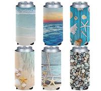 Pizding Dreamy Sea Beach Lot de 6 manchons isolants pour canettes de bière 340 ml
