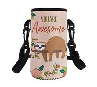 Pizding Housse de transport pour bouteille d'eau de 1 l avec bandoulière réglable, grande poche isotherme pour bouteille de moins de 9,5 cm de diamètre, rose