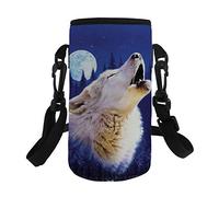 Pizding Housse pour bouteille d'eau 500-750 ml avec sac de transport, étui de protection et sangle réglable pour l'épaule/la poitrine, loup hurlant pour transporter une bouteille d'eau en randonnée