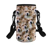Pizding Housse pour bouteille d'eau avec bandoulière réglable - Support isotherme en néoprène durable - Étui de transport pour bouteille en plastique ou en acier inoxydable - Motif chiens Corgi pour