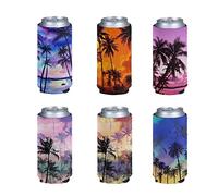 Pizding Lot de 6 refroidisseurs de canettes de bière vierges pliables standard pour canettes imprimées plage palmier, taille S