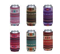 Pizding Lot de 6 refroidisseurs de canettes standard de 355 ml - Design aztèque tribal coloré - Idéal pour les barbecues, les mariages, les fêtes