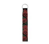 Pizding Porte-clés vintage imprimé rose rouge avec fermoir en métal souple pour femme, pour voiture, téléphone portable