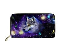 Pizding Portefeuille en cuir pour femme, voyage, affaires, shopping, argent, sac à main, pochette à fermeture éclair, cadeau d'anniversaire pour filles, loup, L
