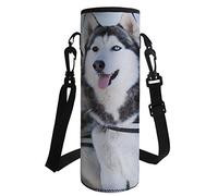 Pizding Sac de transport isotherme en néoprène pour bouteille d'eau de 1000 ml à 1200 ml, bandoulière réglable, haute capacité, motif husky pour garçons et hommes pour la marche, le sport, la