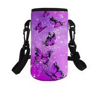Pizding Sac de transport pour bouteille d'eau en néoprène isolé 1 l Sangle d'épaule réglable Idéal pour bouteilles en acier inoxydable et plastique pour femme Motif papillon
