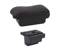 Pizgear For VW, for, boîte d'accoudoir en cuir, repose-bras, Console centrale, support de verre, chargement USB, accessoire de voiture, boîte d'accoudoir Accoudoir de voiture(BLACK B2 Red Line)