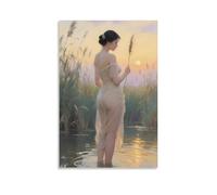 PIZKEEP L'affiche Caractéristiques du port d'une femme asiatique Une robe transparente se tenant dans un champ. Chambre 30 x 45 cm (30 x 45 cm)