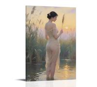 PIZKEEP L'affiche Caractéristiques du port d'une femme asiatique Une robe transparente se tenant dans un champ. Toile 20 x 30 cm