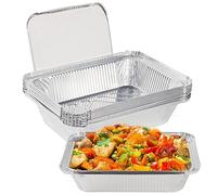Pizsieat 10 Pièces Barquette Aluminium avec Couvercle 2250ml Plat Aluminium Jetable Barquette Alimentaire Rectangulaire Plateau Aluminium pour Cuisiner Cuisson au Four Barbecue Congélation (32x21x5cm)
