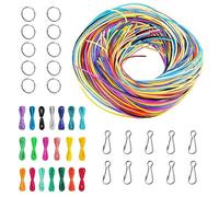 Pizsieat 200 Pièces Scoubidou Fil Bracelet Elastique Cordon avec 20 Porte-Clés et Crochets pour Faire Bijoux Bracelets Colliers Bricolage Artisanat DIY (20 Couleurs, 1m)