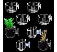Pizsieat 8 pièces Bol d'alimentation D'aquarium Aquarium Plant Holder avec Ventouse Acrylique Durable Tasse Plantes D'aquarium pour Aquarium Paysage Mini Fish Tank Decoration