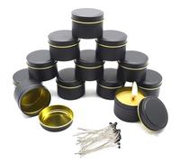 Pizsieat Lot de 12 Contenant pour Bougie Pot Bougie Vide 110 ml Boîte à Bougies avec 100 Mèches de Bougies pour Bricolage Bougies Artisanat Bijoux Fabrication de Bougies(Noir)