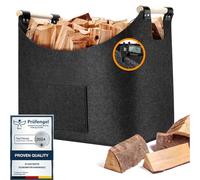 Pizsieat XL 50L Panier Buche, 45x32x38cm Grand Panier a Bois Interieur, 4mm Très épais Gris Feutre Sac a Buches de Bois Avec Amovible Anse pour les Courses, le bois, les Journaux ou le Bois de Chauff