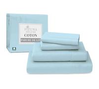 Pizuna 100% Coton Parure de Lit 140x200 cm Bleu Bebe, 600 Fils
