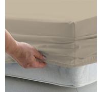 Pizuna Coton Drap Housse 200x200 cm Taupe Tout Simplement, 1000 Fils au Pouce carré, 100% Coton à Fibres Longues en Armure Satin Drap-Housse épais avec Poche de 40 cm de Profondeur pour 2 Personnes