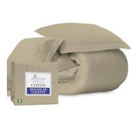 Pizuna Coton Ensemble de Housses de Couette 260x240 cm 2 Personnes Taupe Tout Simplement, 1000 Fils au Pouce carré, 100% Coton longuement agrafé Housse de Couette avec Fermeture à Bouton caché