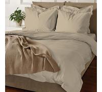 Pizuna Coton Luxueux Ensemble de Housses de Couette 200x200 cm 2 Personnes Simplement Taupe, Tissu de Satin de Coton à 800 Fils au Pouce carré Housse de Couette Respirante avec Fermeture à Boutons