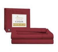Pizuna Coton Luxueux Parure de Lit 180x200 cm Rouge Rio, Tissu de Satin de Coton à 800 Fils au Pouce carré Comprend 1 Drap Housse, 1 Drap Plat, 2 Taie d'oreiller