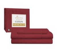 Pizuna Coton Luxueux Parure de Lit 90x200 cm Rouge Rio, Tissu de Satin de Coton à 800 Fils au Pouce carré Comprend 1 Drap Housse, 1 Drap Plat, 1 Taie d'oreiller