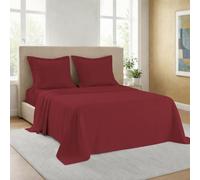 Pizuna Coton Luxueux Parure de Lit, King Rouge Rio, 800 Fils | Tissu de Satin de Coton Comprend 1 Drap Housse, 1 Drap Plat, 2 Taie d'oreiller