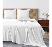 Pizuna Coton Parure de Lit 270x310cm Blanc, 100% Coton Longue durée en Percale Comprend 1 Drap Housse, 1 Drap Plat, 2 Taie d'oreiller (Coton Draps 2 Personnes)