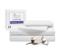 Pizuna Coton Parure de Lit 270x310cm Blanc, 1000 Fils au Pouce, 100% Coton à Fibres Longues en Armure Satin Comprend 1 Drap Housse, 1 Drap Plat, 2 Taie d'oreiller pour 2 Personnes