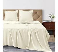 Pizuna Coton Parure de Lit 270x310cm Nouveau Ivoire, 100% Coton Longue durée en Percale Comprend 1 Drap Housse, 1 Drap Plat, 2 Taie d'oreiller (Coton Draps 2 Personnes)