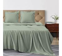 Pizuna Coton Parure de Lit 270x310cm Sauge, 100% Coton Longue durée en Percale Comprend 1 Drap Housse, 1 Drap Plat, 2 Taie d'oreiller (Coton Draps 2 Personnes)