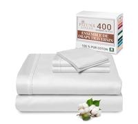 Pizuna Coton Parure de Lit, King Blanc 400 Fils | 2 Personne avec Traversin, Satin de Coton Mercerisé 1 Drap Housse, 1 Drap Plat, 2 Taie Oreiller, 1 Traversin
