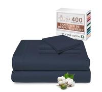 Pizuna Coton Parure de Lit, King Bleu foncé 400 Fils | 2 Personne avec Traversin, Satin de Coton Mercerisé 1 Drap Housse, 1 Drap Plat, 2 Taie Oreiller, 1 Traversin