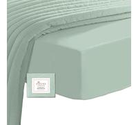 Pizuna Coton Peigné Drap Housse 120X200 cm Mousse de mer, 100% Coton Longue Tige 400 Fils Armure Satin, Drap de Luxe Bonnet 40 cm (Mousse de mer Drap Coton 2 Personnes)