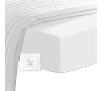 Pizuna Coton Peigné Drap Housse 180x200 cm Blanc, 100% Coton Longue Tige 400 Fils Armure Satin, Drap Housse de Luxe Bonnet 40 cm (Blanc Drap-Housse Coton 2 Personnes)