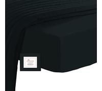 Pizuna Coton Peigné Drap Housse 180x200 cm Noire, 100% Coton Longue Tige 400 Fils Armure Satin, Drap Housse de Luxe Bonnet 40 cm (Noire Drap-Housse Coton 2 Personnes)