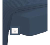 Pizuna Coton Peigné Drap Housse 200x200 cm Bleu foncé, 100% Coton Longue Tige 400 Fils Armure Satin, Drap Housse de Luxe Bonnet 40 cm (Bleu foncé Drap-Housse Coton 2 Personnes)