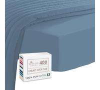 Pizuna Coton Peigné Drap Housse 200x200 cm Bleu poussiéreux, 100% Coton Longue Tige 400 Fils Armure Satin, Drap Housse de Luxe Bonnet 40 cm (Bleu poussiéreux Drap-Housse Coton 2 Personnes)
