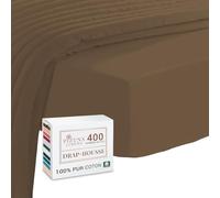 Pizuna Coton Peigné Drap Housse 200x200 cm Boisé Brun, 100% Coton Longue Tige 400 Fils Armure Satin, Drap Housse de Luxe Bonnet 40 cm (Boisé Brun Drap-Housse Coton 2 Personnes)