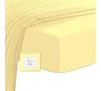 Pizuna Coton Peigné Drap Housse 200x200 cm Jaune Doux, 100% Coton Longue Tige 400 Fils Armure Satin, Drap Housse de Luxe Bonnet 40 cm (Jaune Doux Drap-Housse Coton 2 Personnes)