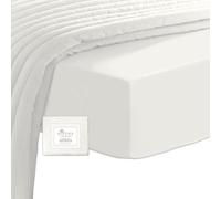 Pizuna Coton Peigné Drap Housse 90x200 cm Blanc Cassé, 100% Coton Longue Tige 400 Fils Armure Satin, Drap Housse de Luxe Bonnet 40 cm (Blanc Cassé Drap-Housse Coton 1 Personne)