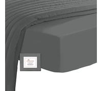 Pizuna Coton Peigné Drap Housse 90x200 cm Gris Foncé, 100% Coton Longue Tige 400 Fils Armure Satin, Drap de Luxe Bonnet 40 cm