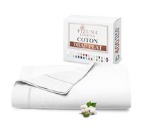 Pizuna Coton Peigné Drap Plat 1 Personne 180x280 cm Blanc, 100% Coton Longue Tige 400 Fils Armure Satin Drap Plat de Luxe avec Ourlet élégant (pour Lit Blanc)
