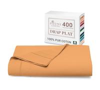 Pizuna Coton Peigné Drap Plat 2 Personnes 240x280 cm Abricot Orange, 100% Coton Longue Tige 400 Fils Armure Satin Drap Plat de Luxe avec Ourlet élégant (Abricot Orange)