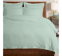 Pizuna Coton peigné Ensemble de Housse de Couette 140x200 cm 1 Personne Vert écume de mer, 100% Coton Longue Tige 400 Fils Armure Satin, Housse de Couette de Luxe avec Fermeture à Boutons