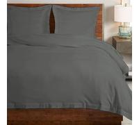 Pizuna Coton peigné Ensemble de Housse de Couette 200x200 cm 2 Personnes Gris foncé, 100% Coton Longue Tige 400 Fils Armure Satin, Housse de Couette de Luxe avec Fermeture à Boutons Gris foncé